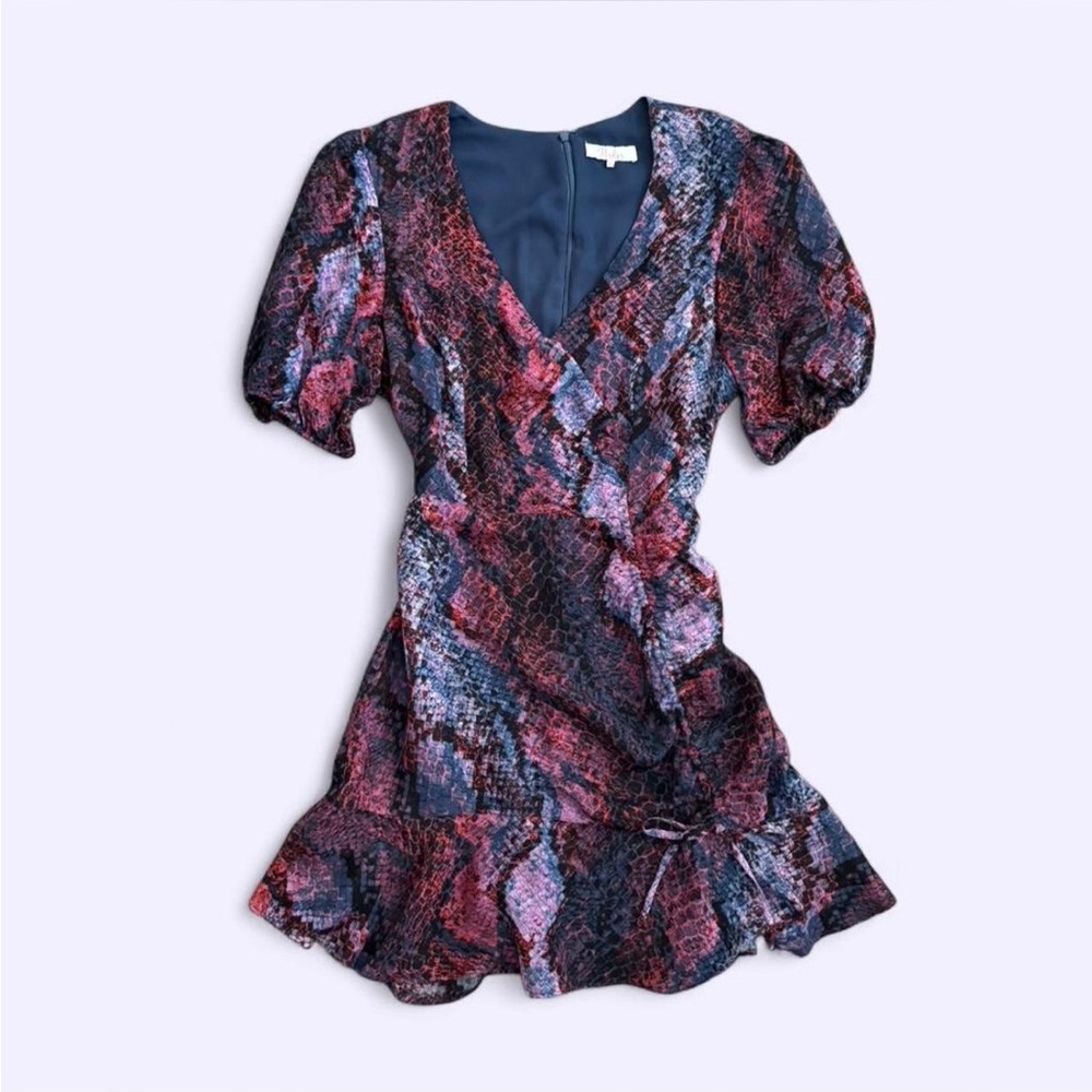Parker Soliana Purple Silk Blend Faux Wrap Ruffle Dress Size S